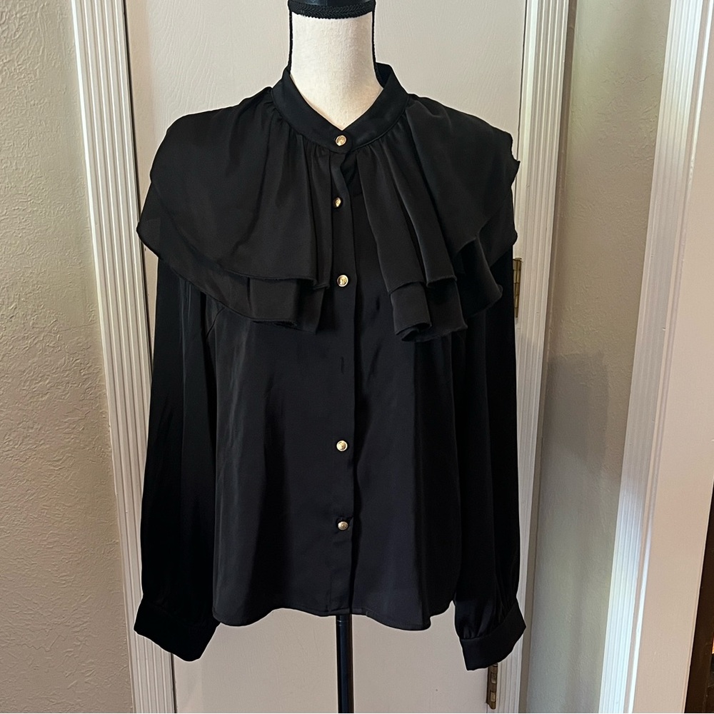SHEIN Black Ruffled Blouse - Picture 1 of 5